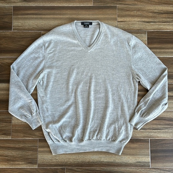 Giorgiolini 100% Extrafine Merino Wool Gray V-Neck Sweater, XXL - Picture 2 of 10